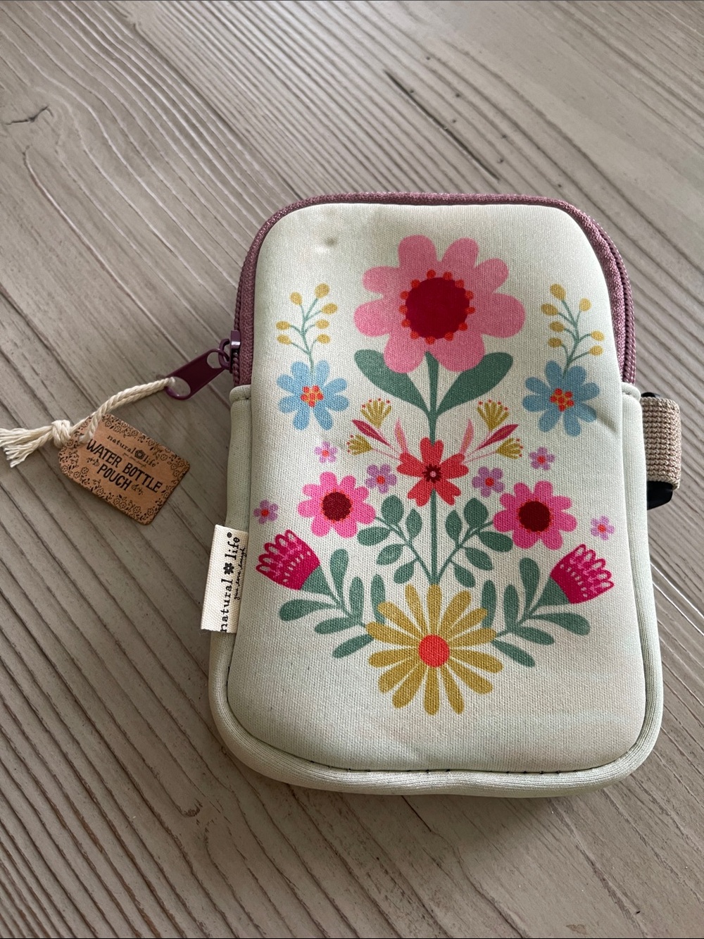 Natural Life Pink Floral Water Bottle Pouch